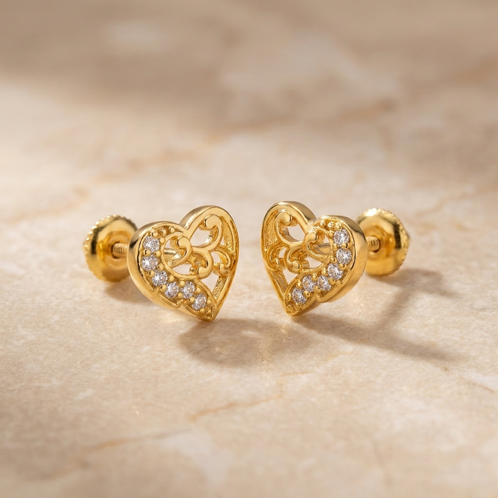 Gold Plated Heart Stud Earrings - 925 Silver Daily Wear-1226-2-2