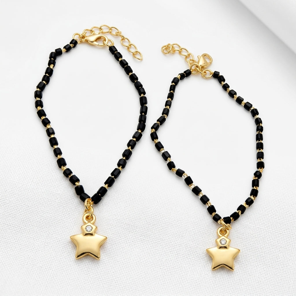 Sparkle Star Baby Anklets - Gold Plated Silver Pair-1057-3-8