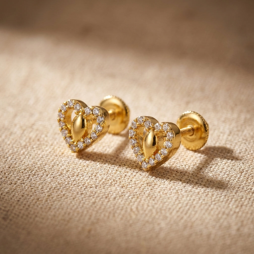 Gold Plated 925 Silver Heart Stud Earrings | Daily Wear-1220-2-2