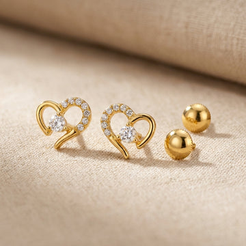 Charming Gold Plated Heart Stud Earrings for Daily Wear-1227-2-4