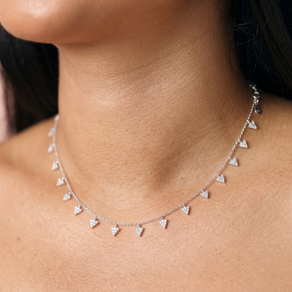 Sparkle Dangle 925 Sterling Silver Necklace-362-5-4