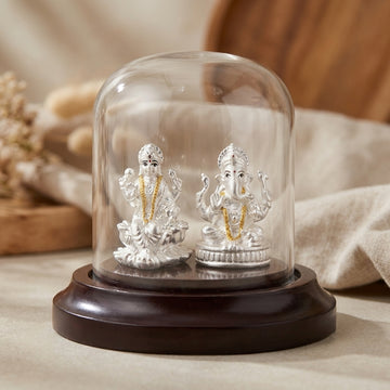 999 Pure Silver Lakshmi Ganesha Idol Set in Dome-1197-7-17