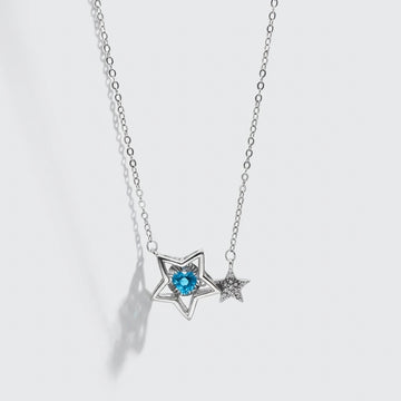 925 Silver Twinkling Star Blue Stone Necklace-3500