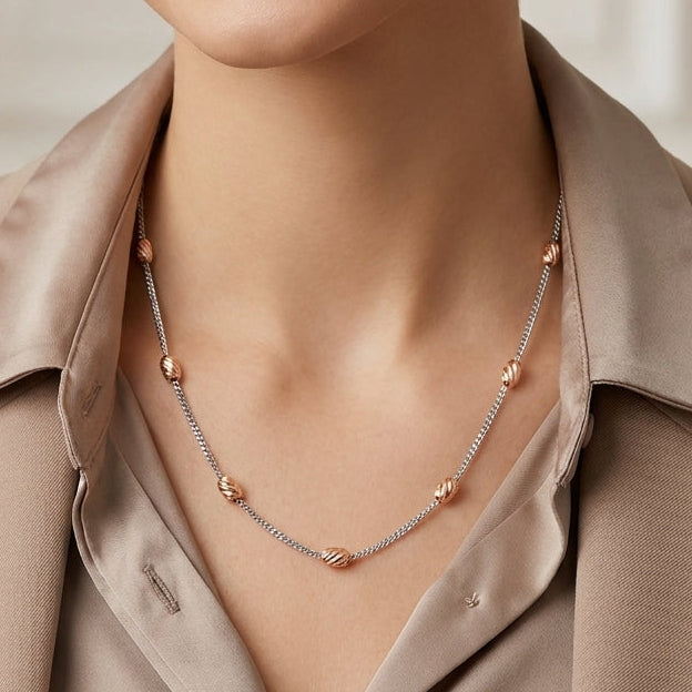 Elegant 925 Silver Chain with Gold Plated Beads-985-3-5