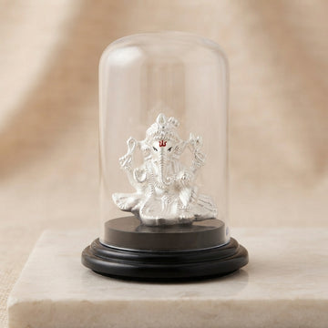 999 Pure Silver Ganesh Idol in Glass Case - Car & Home Pooja-1200-4-23