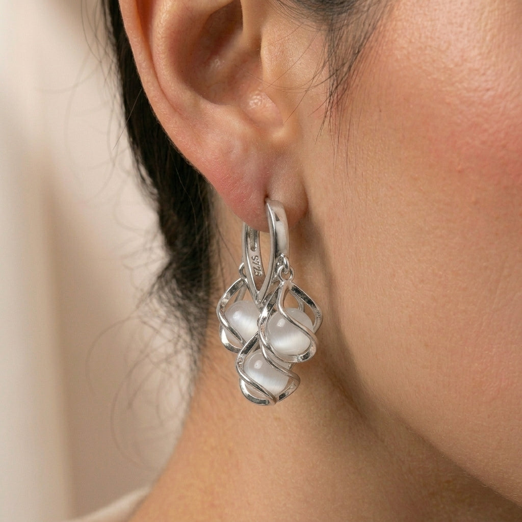 Elegant Sterling Silver Dangle Earrings | White Stones-1034-6-4