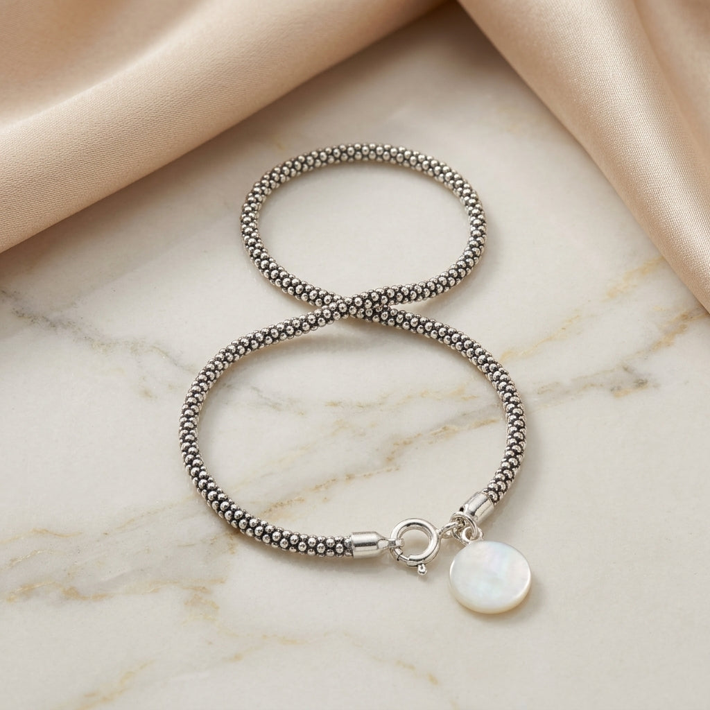 Elegant 925 Silver Anklet with Charm - Women's pair-1242-10-6