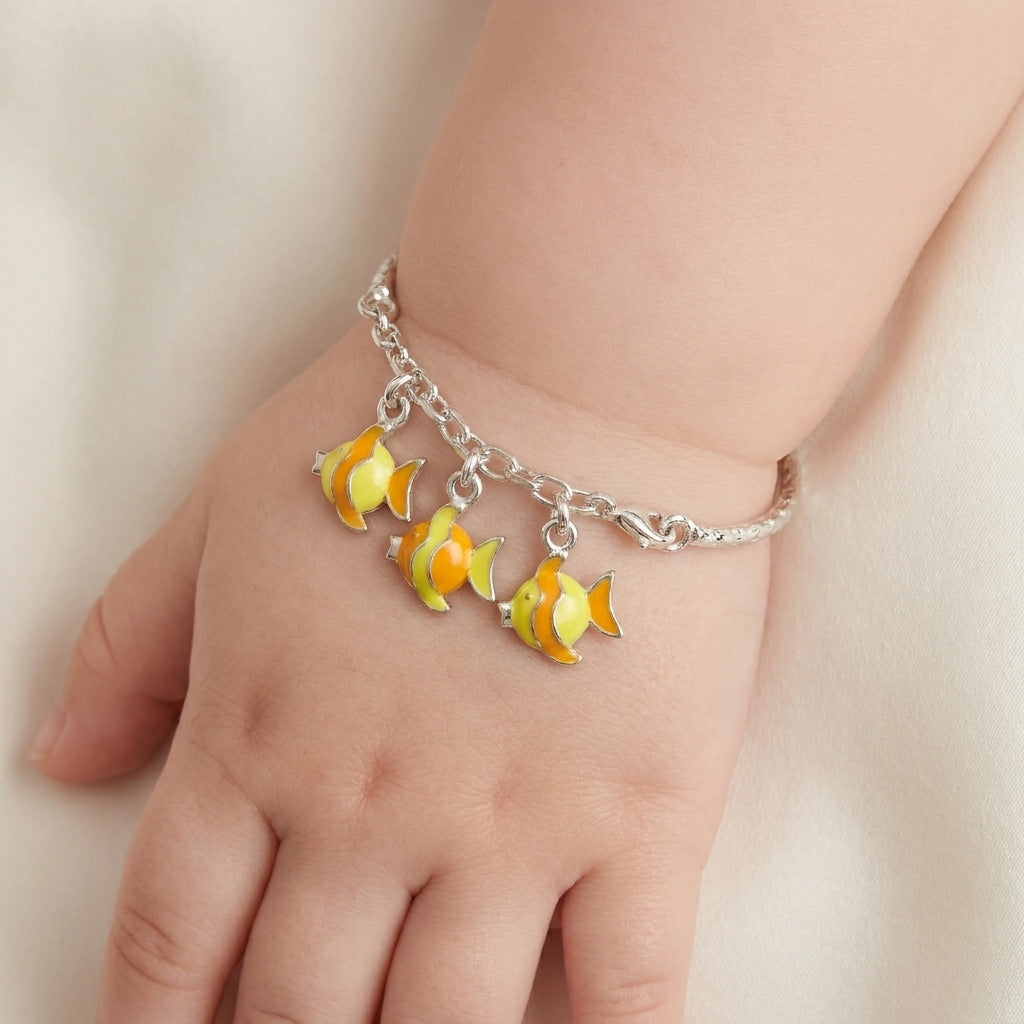 Adorable Sterling Silver Baby Kada Bracelet with Fish-1012-6-1