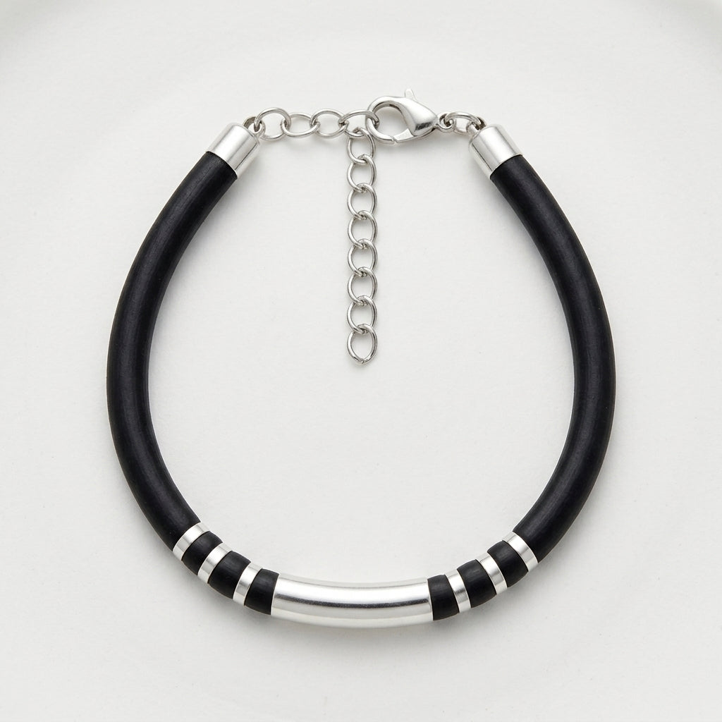 Chic Silver & Black Cord Baby Bracelet-1162-0-0