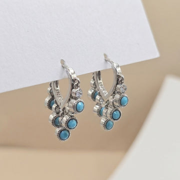 925 Sterling Silver Turquoise Dangle Hoop Earrings-1024-6-4