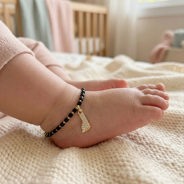Sparkling Baby Anklets - Black Beads & Gold CZ Charm-1052-3-7