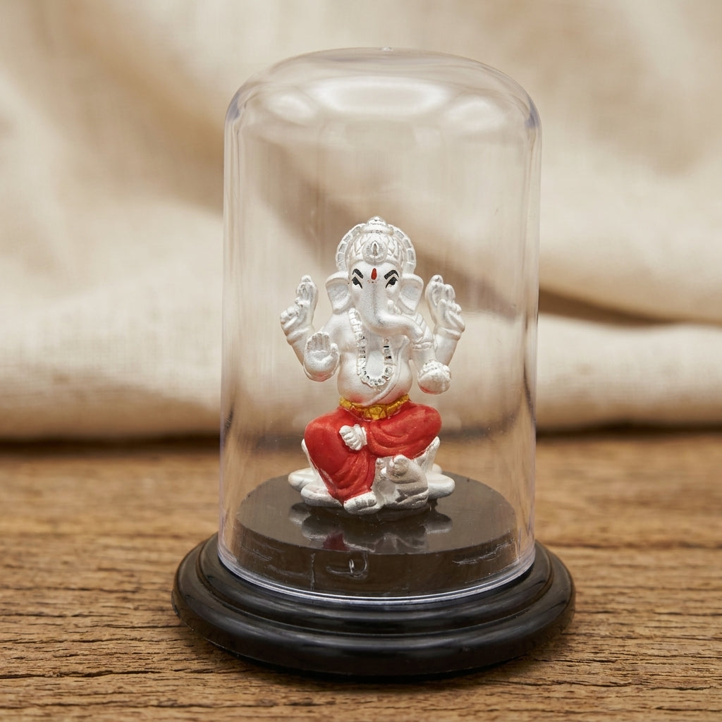 999 Silver Lord Ganesh Idol for Car Dashboard & Mandir-5-4