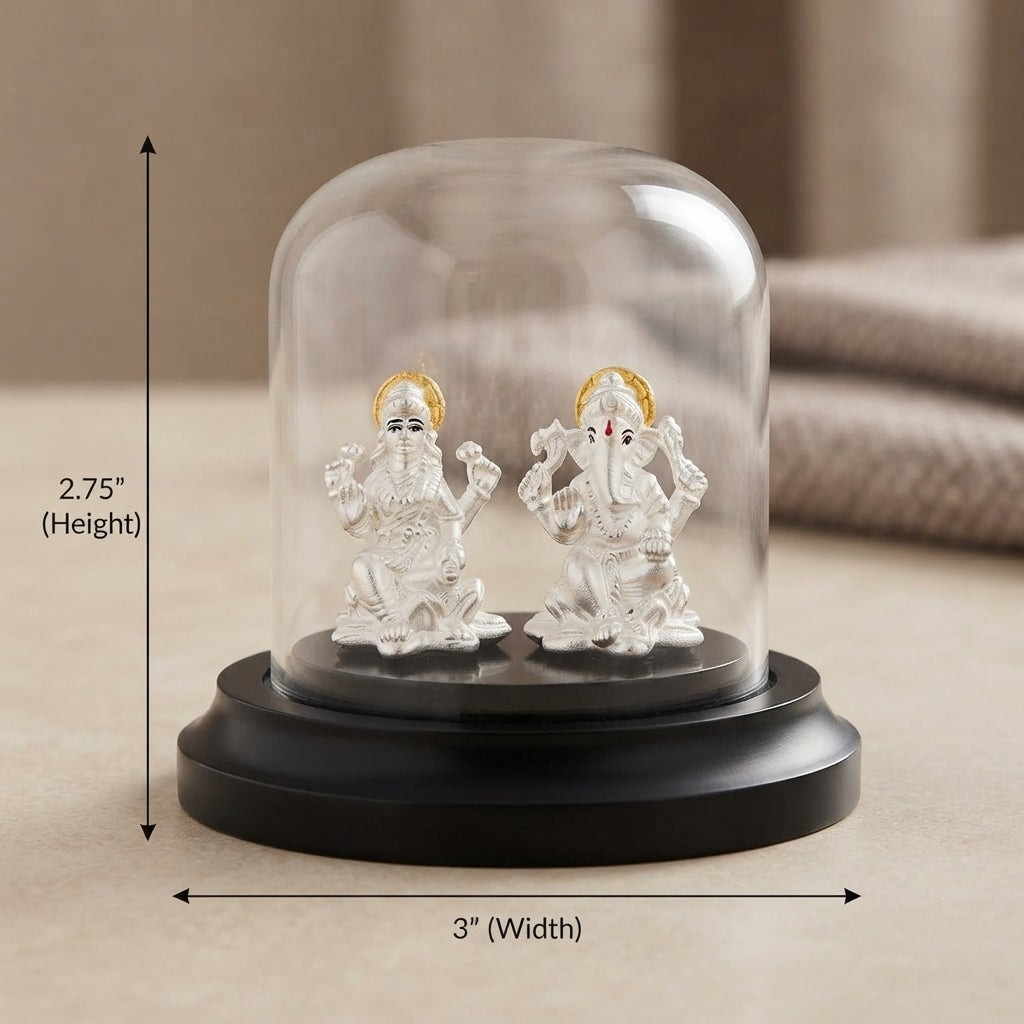 999 silver Lakshmi Ganesha Idol for Car Dashboard & Home Mandir-1335-6-92