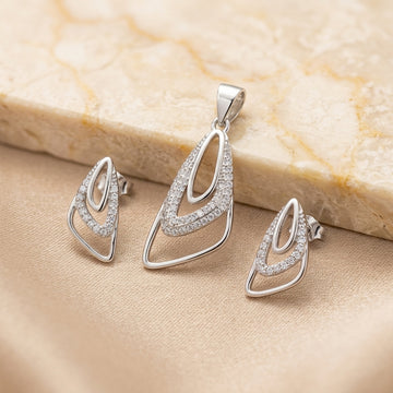 Sparkling 925 Silver Pendant & Earring Set-1115-3-2