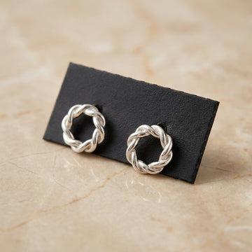 Chic Sterling Silver Twisted Hoop Stud Earrings-1184-1-2