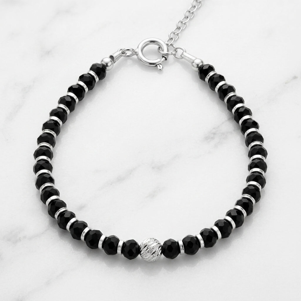 Kids Silver Black Beaded Adjustable Bracelet-1145-0-0