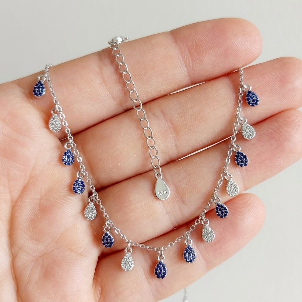Sparkling 925 Silver Teardrop Dangle Charm Necklace-1218-4-6