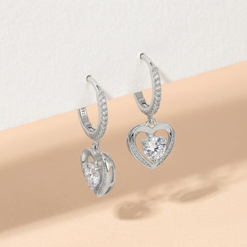 Elegant Silver Heart Dangle Earrings with Sparkling CZ-1028-4-5
