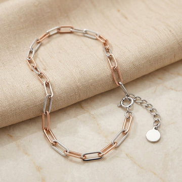 Two-Tone 925 Sterling Silver Paperclip Chain Anklet pair-1222-3-9
