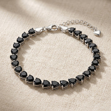 925 Sterling Silver Black Heart Gemstone Bracelet-658-11-0
