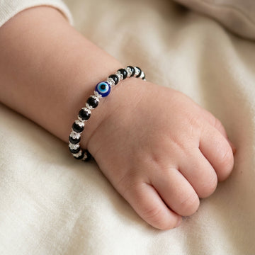 Baby 925 Silver Black Bead Kada with Evil Eye Charm 1 pc-685-4-5