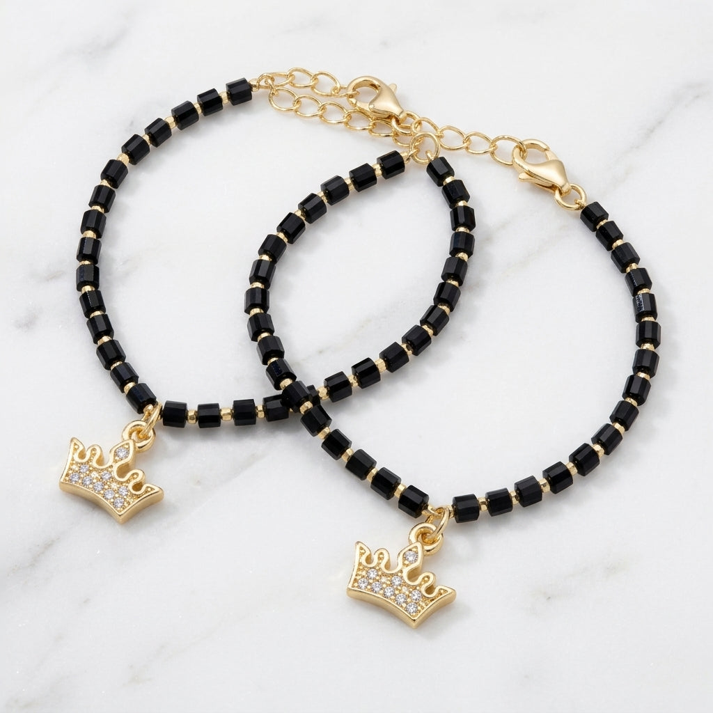 Elegant Baby Anklets - Black Beads & Crown Charm-1056-3-8