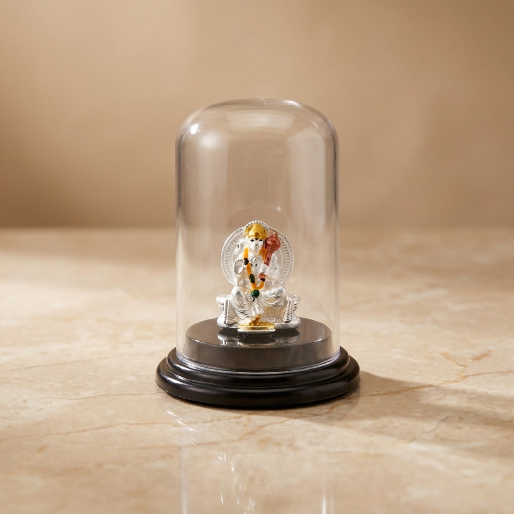 999 silver Hanuman Idol with Glass Case for Car & Home-31300
