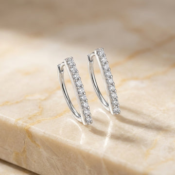 925 Sterling Silver Cubic Zirconia Bar Earrings-443-0-7