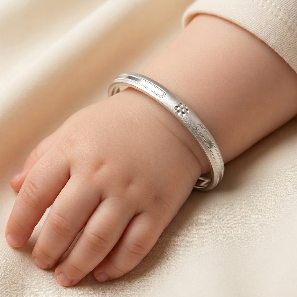 Baby Sterling Silver Kada Bracelet - Floral Design-1039-8-8