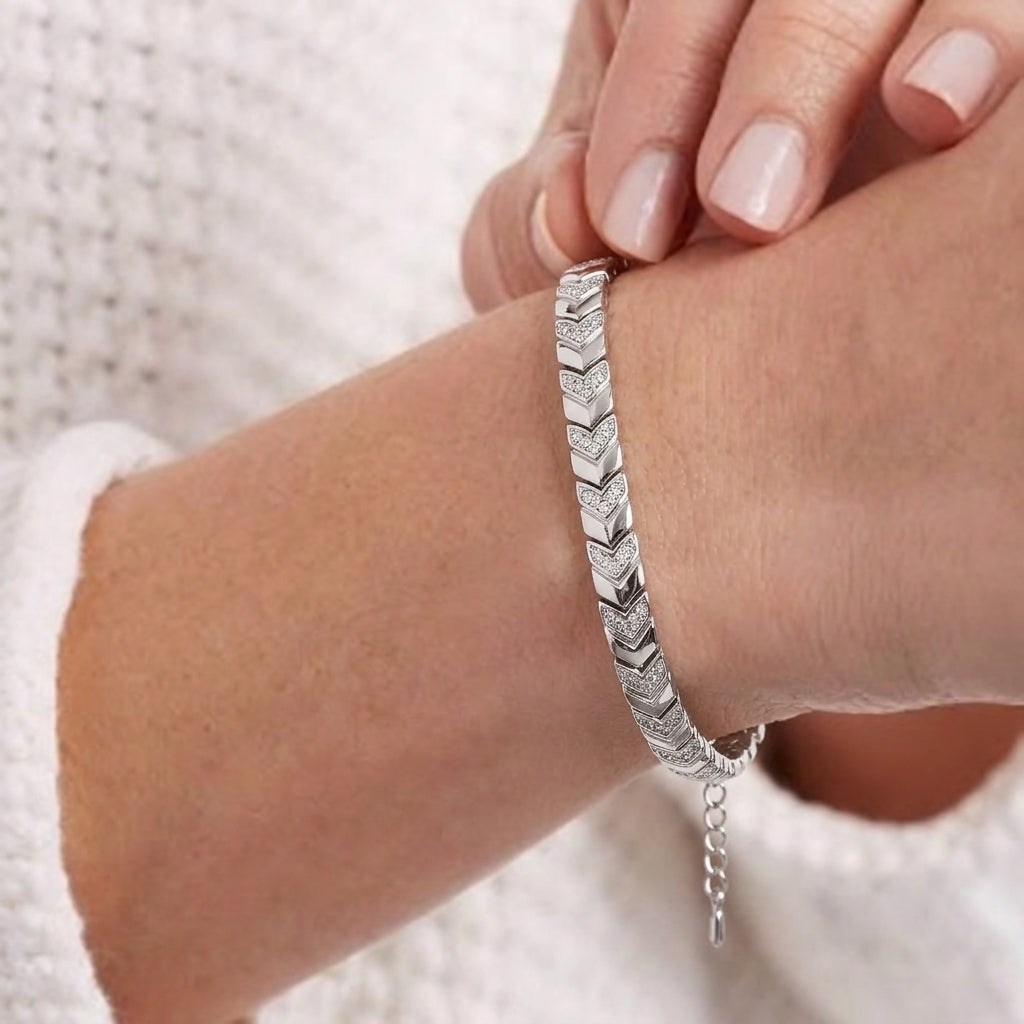 Sparkling 925 Silver Chevron Bracelet for Women-1096-10-0