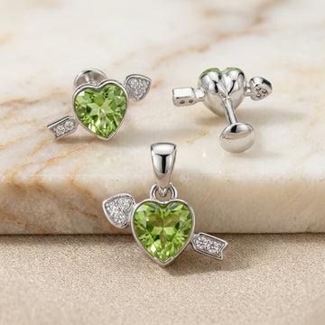 925 Silver Green Heart Pendant & Earring Set - Elegant Jewellery-1078-3-7