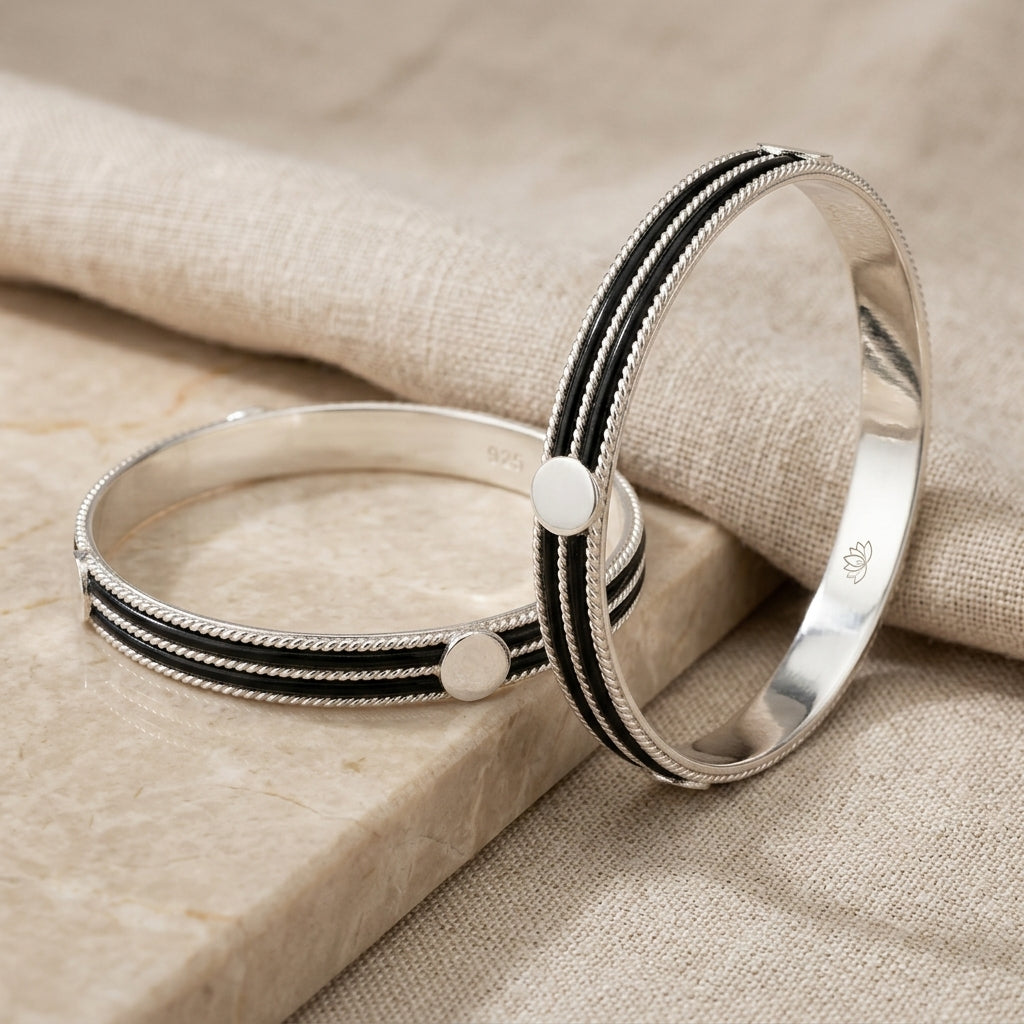 Real Silver Baby Kada Bracelet Pair - Adjustable-1045-15-8