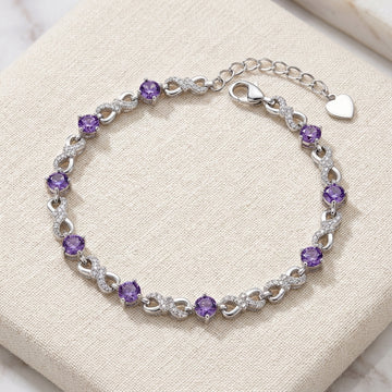 925 Silver Purple Stone Infinity Bracelet-1095-8-0