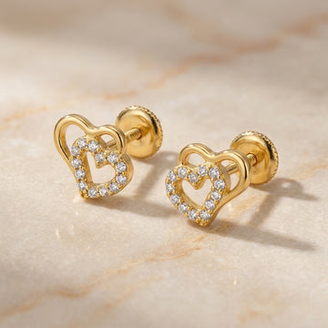 Gold Plated 925 Silver Heart Stud Earrings for Daily Wear-1219-2-4