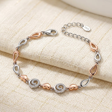Two-Tone Sterling Silver Heart Bracelet for Women-1090-6-3