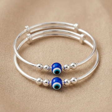 Sterling Silver Baby Evil Eye Kada pair | Adjustable Bracelet-1043-13-3
