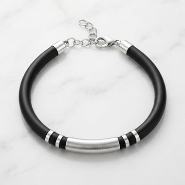 Chic Silver & Black Cord Baby Bracelet-1162-0-0