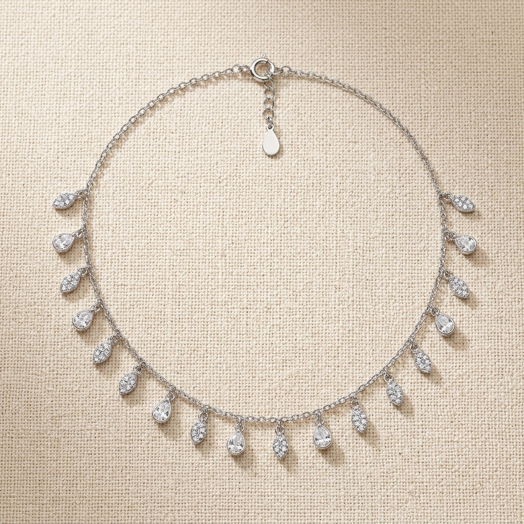 Sparkling 925 Silver Dangle Charm Necklace-1191-5-1