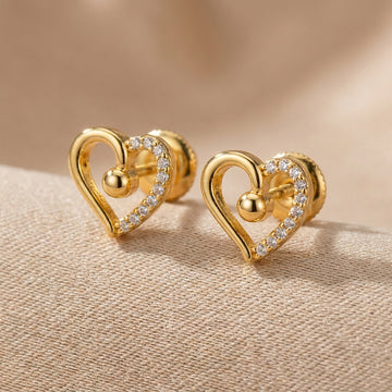 Dainty Gold Plated 925 Silver Heart Stud Earrings-1221-2-4