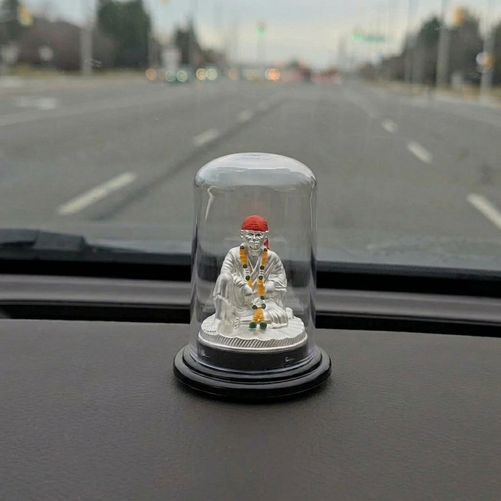 999 Silver Sai Baba Idol | Devotional Car Dashboard & Home Gift-12-23