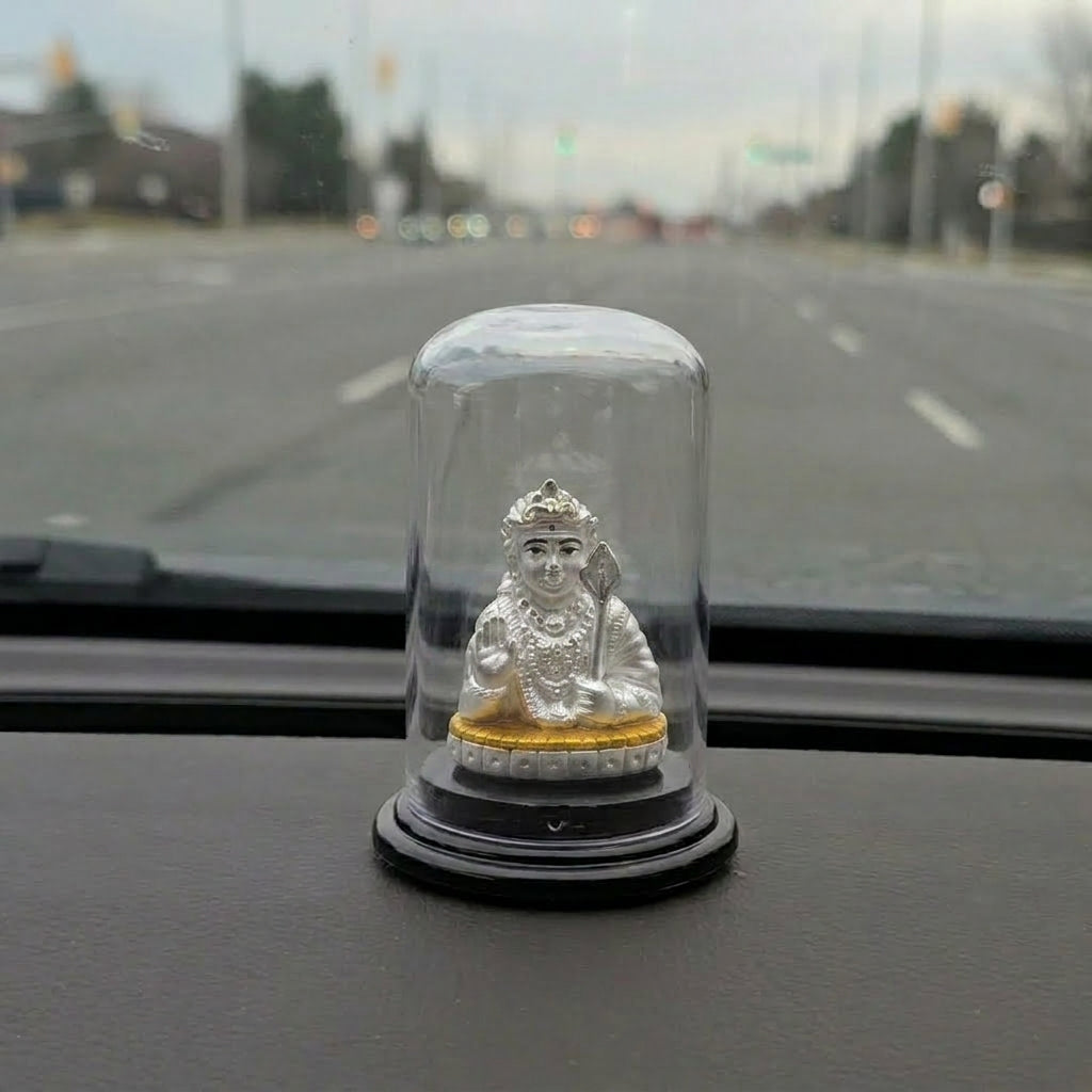 999 Silver Murugan Idol with Removable Glass Dome-06-08