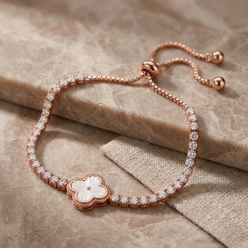 Rose Gold Plated 925 Silver Clover CZ Bracelet-1105-4-3