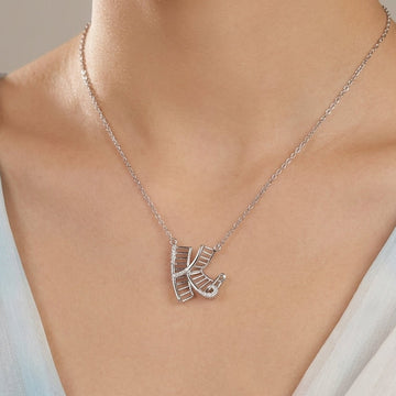 925 Silver K Initial Zircon Necklace-4100