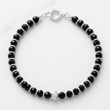 Kids Silver Black Beaded Adjustable Bracelet-1145-0-0