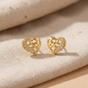 Gold Plated Heart Stud Earrings - 925 Silver Daily Wear-1226-2-2