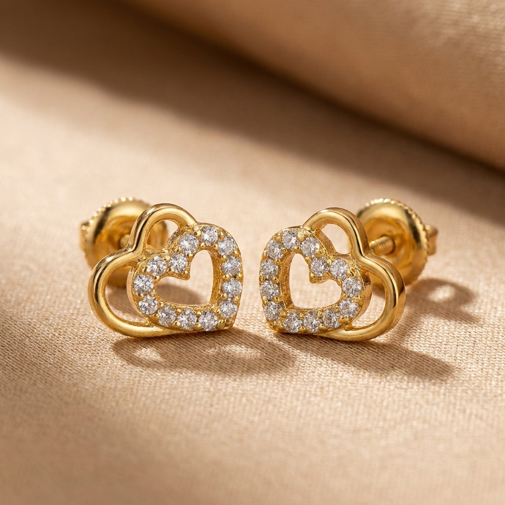 Gold Plated 925 Silver Heart Stud Earrings for Daily Wear-1219-2-4