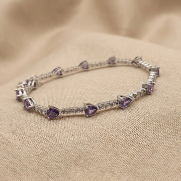 925 Silver Amethyst Heart Dainty Bracelet