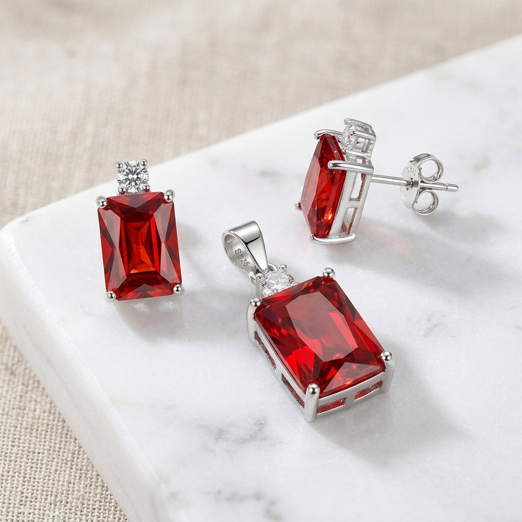 Dazzling Red Gemstone 925 Silver Pendant Set-1116-7-8