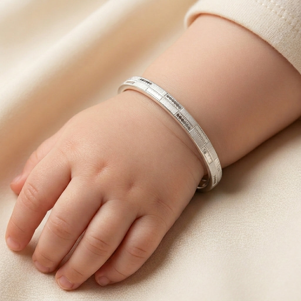 Baby Sterling Silver Kada Bracelet | Engraved Design-1038-8-6