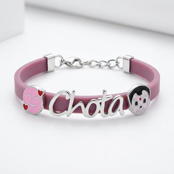 Kids Silver Cat Bracelet with Pink Enamel Charm-1174-4-9